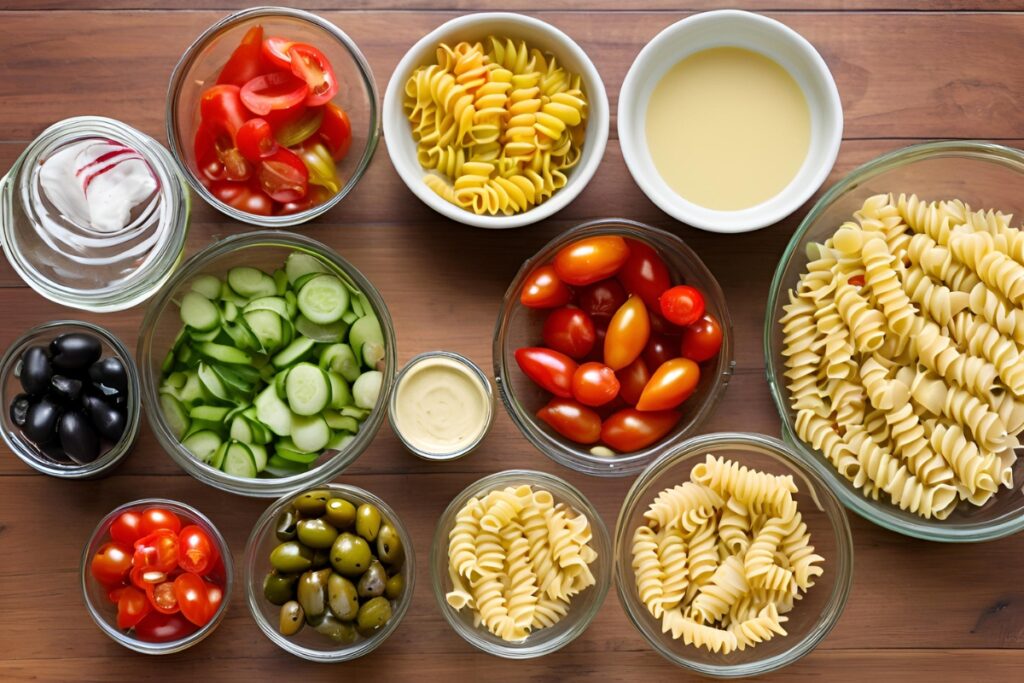 Ingredients for pasta salad	