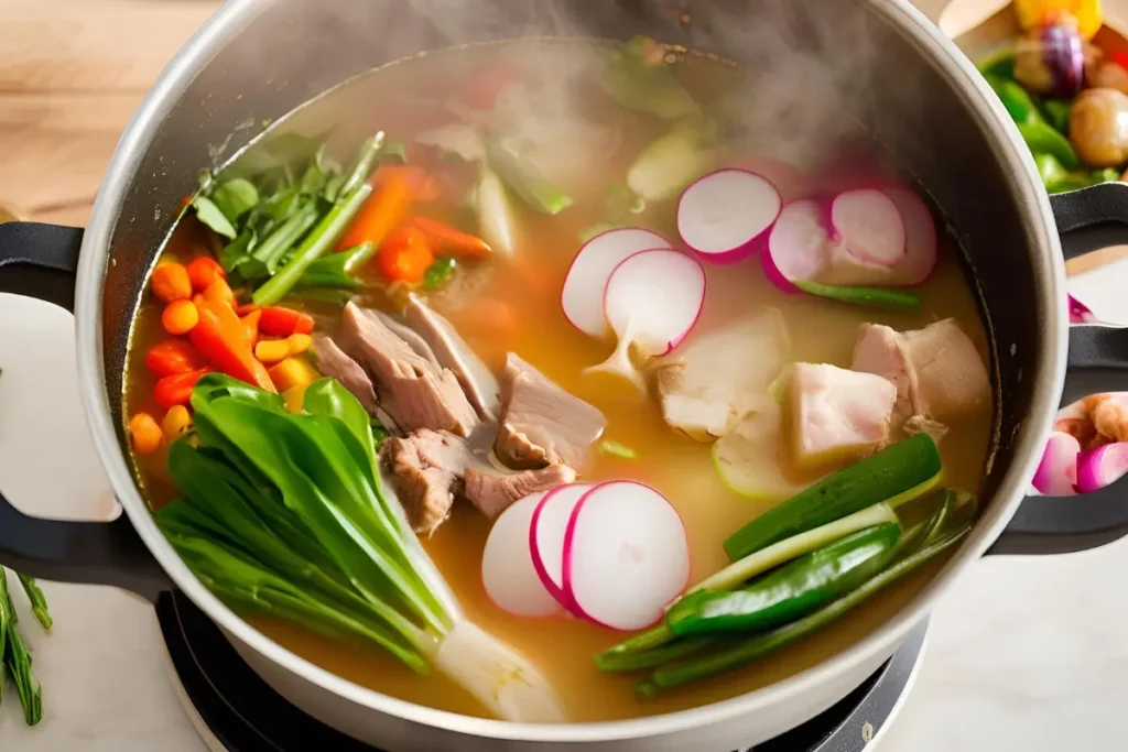 Simmering sinigang recipe broth	