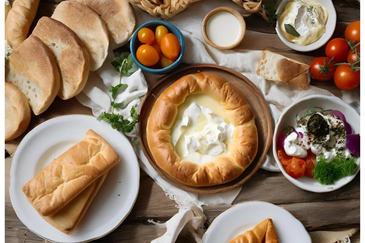 Traditional Balkan breakfast spread