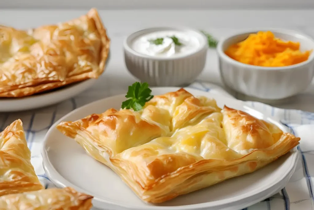 Börek with yogurt served on a plate	