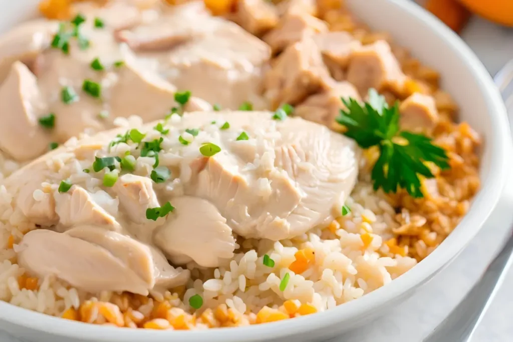 Close-up creamy chicken dish	