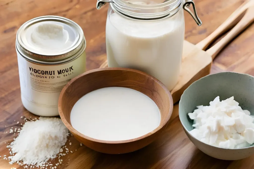 Coconut yogurt ingredients setup	