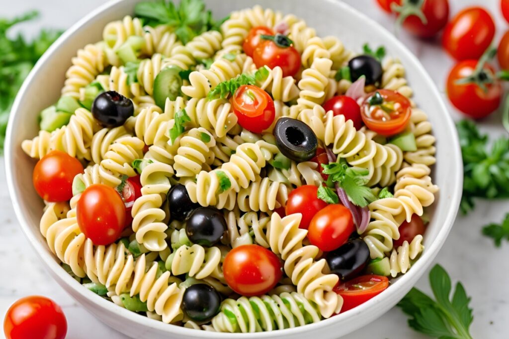 Colorful pasta salad bowl