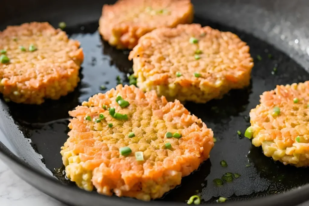 Perfectly Shaped Salmon Patties in a Pan	