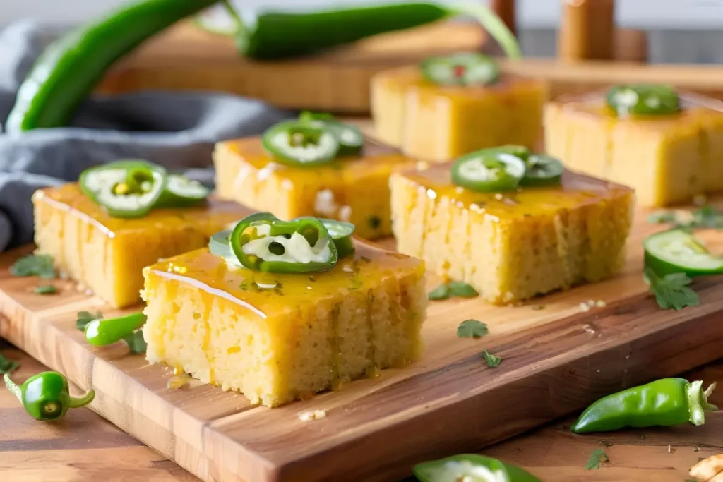 Cornbread with jalapeños and honey drizzle	