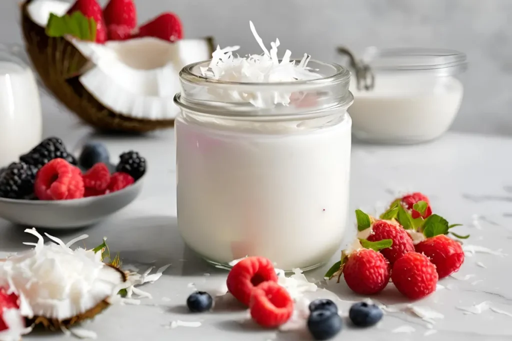 Coconut yogurt in a glass jar