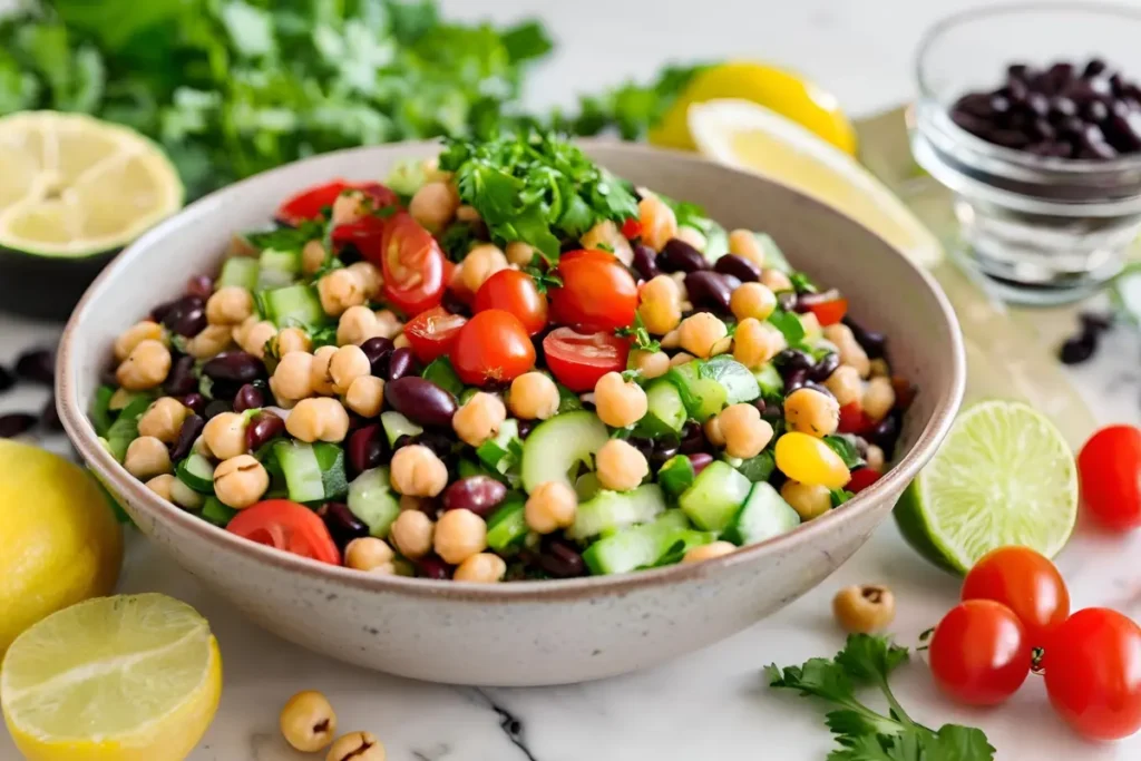 Dense bean salad in a bowl