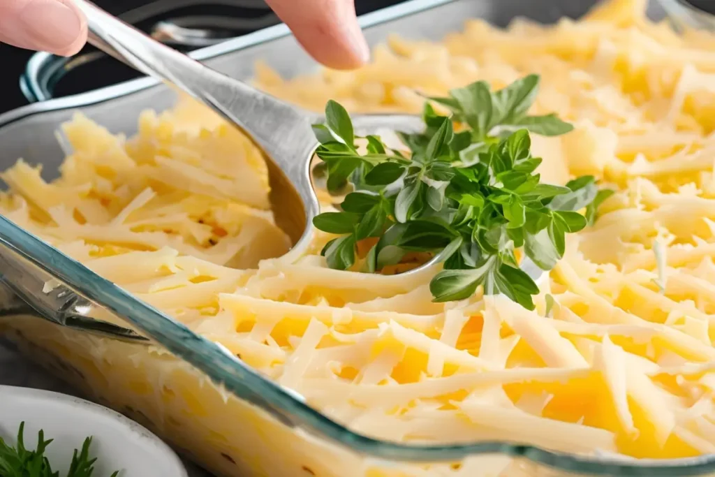 "Adding cheese to scalloped potatoes"	