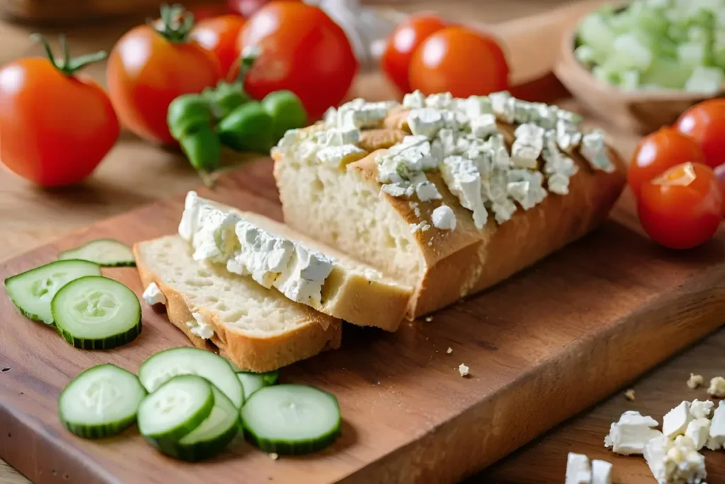 Fresh bread and cheese on a Balkan table	