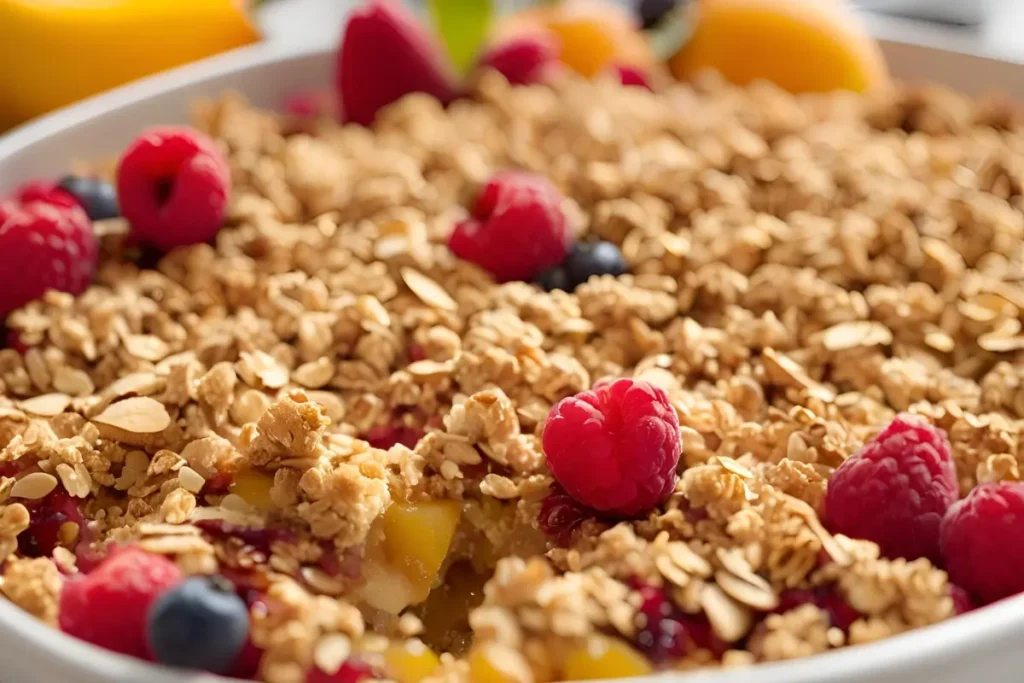 Fruit crumble dessert with crunchy oats