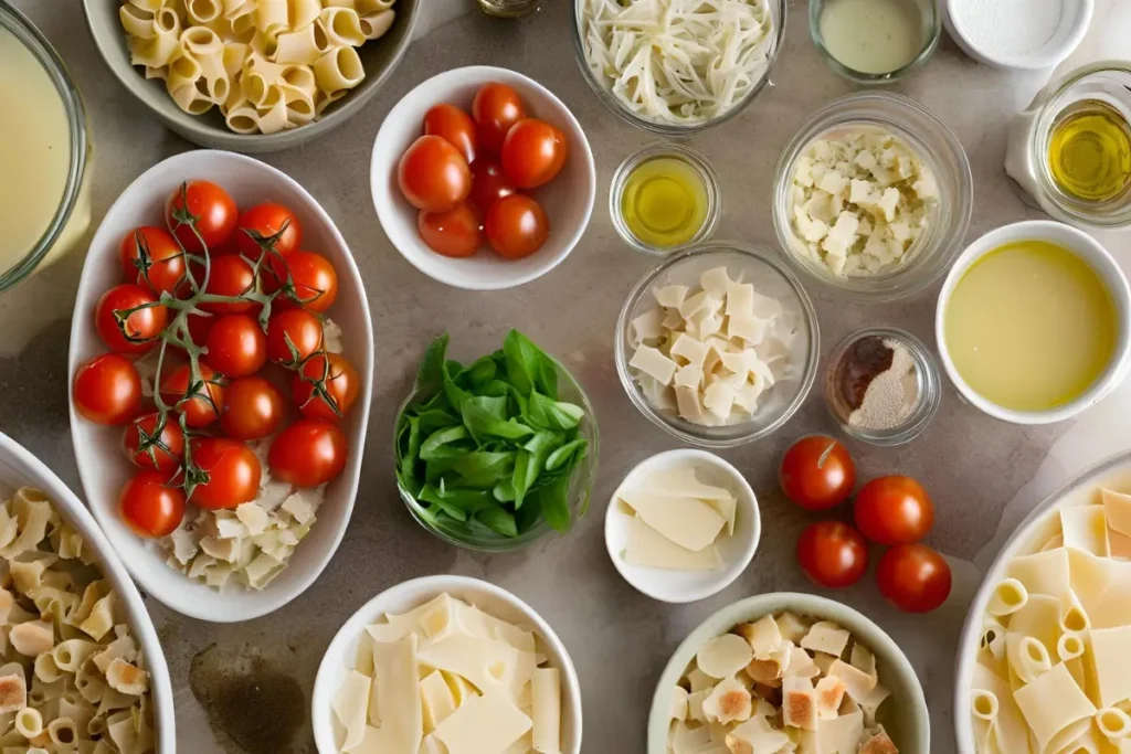 Ingredients for Caesar pasta salad	