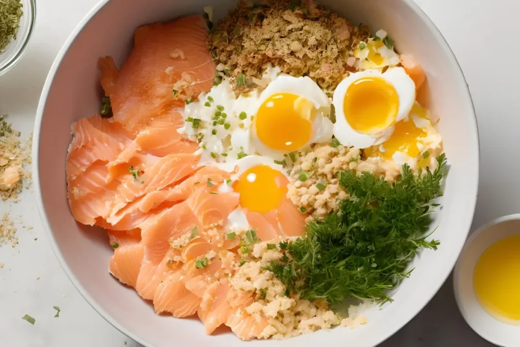 Mixing Ingredients for Salmon Patties	