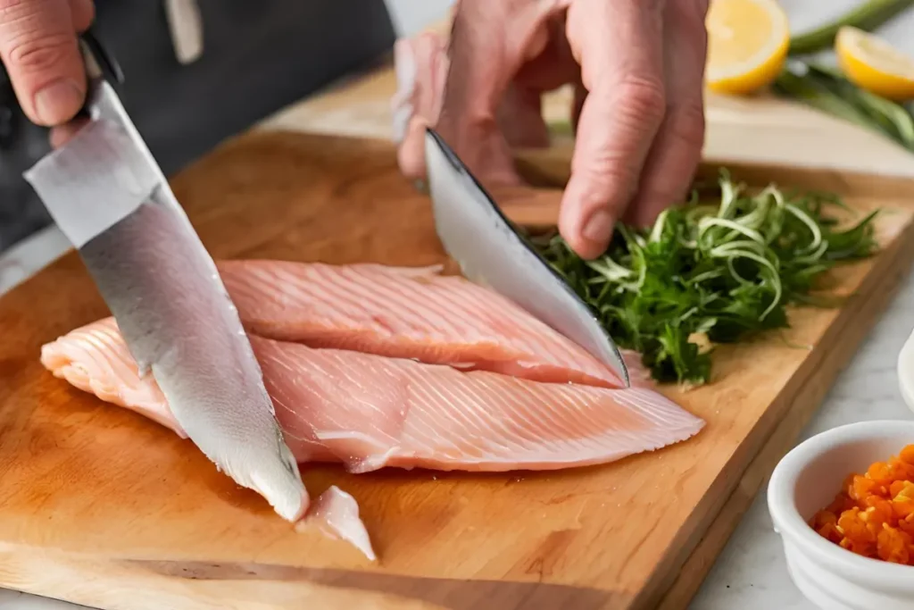 Preparing rockfish fillet	