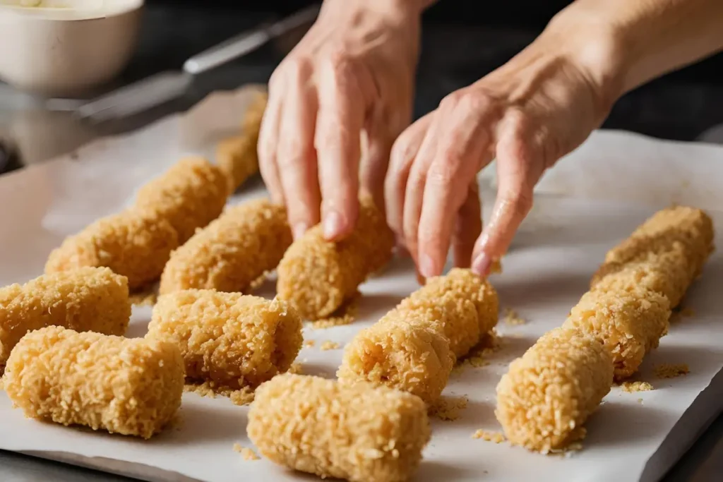 Preparing salmon croquettes for frying	