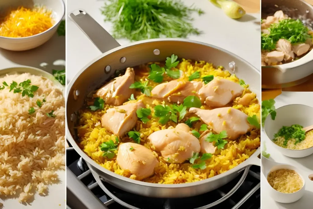 Chicken and rice cooking steps	