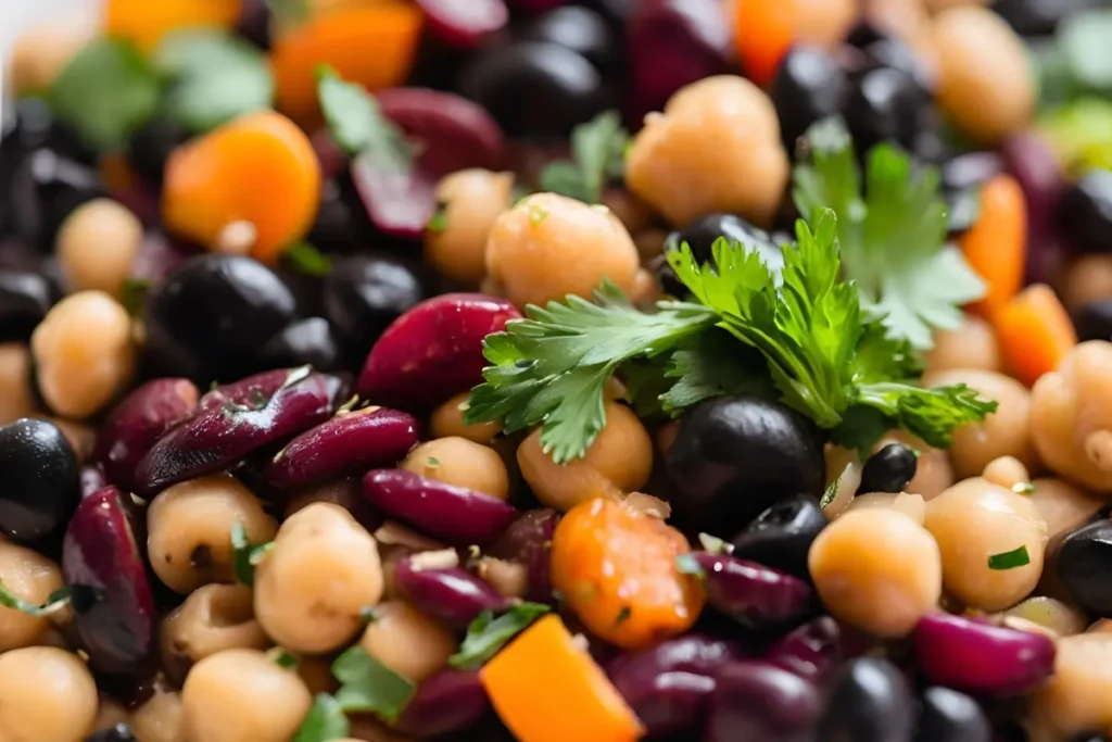 Close-up of bean textures in salad	