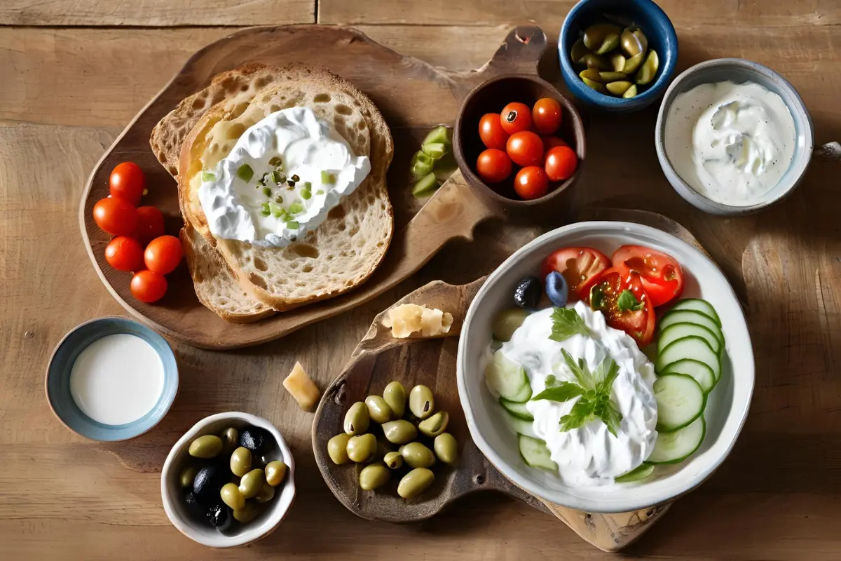 "Traditional Balkan breakfast spread"