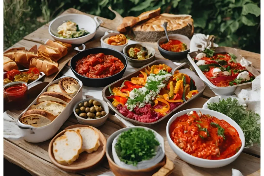 Traditional Balkan food spread