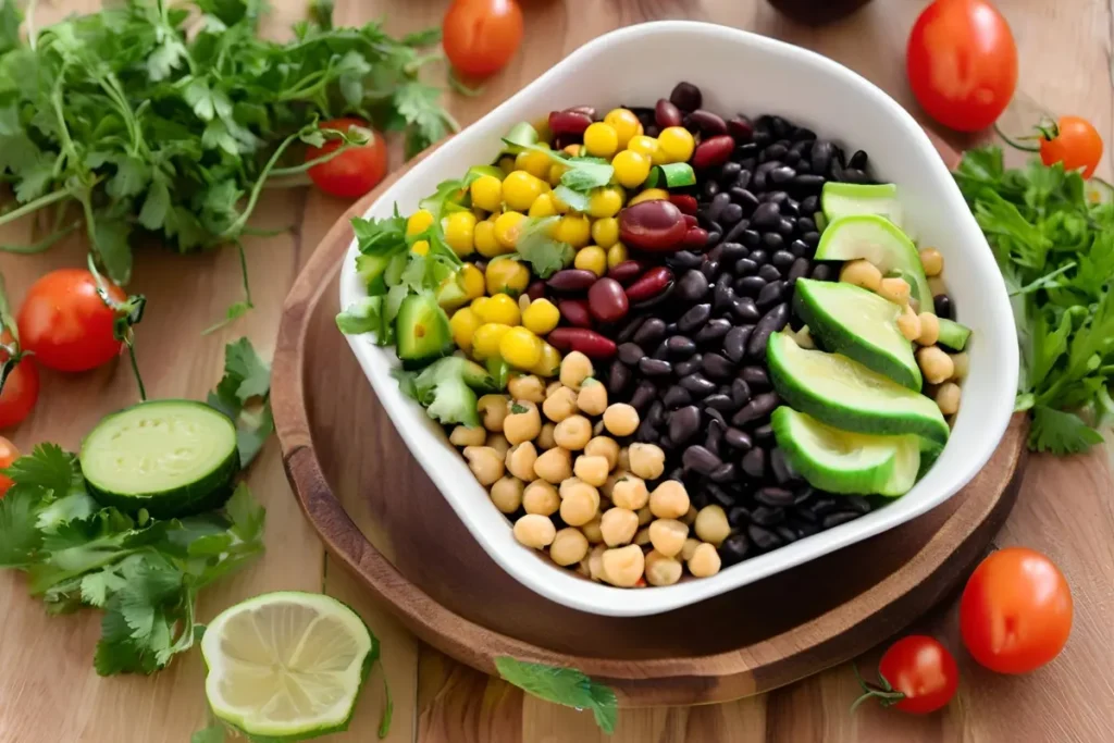 Healthy bean salad with fresh veggies