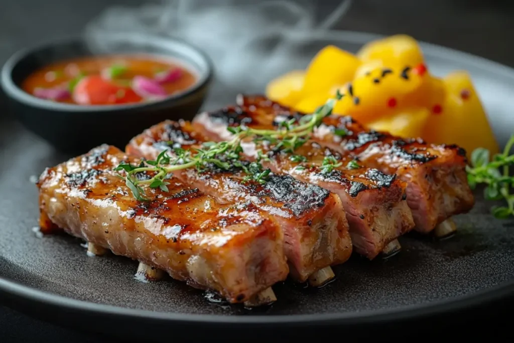 Slow-smoked beef ribs with BBQ sauce