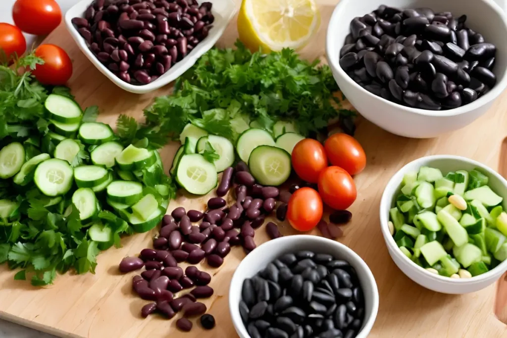 Close-up of healthy bean salad ingredients	