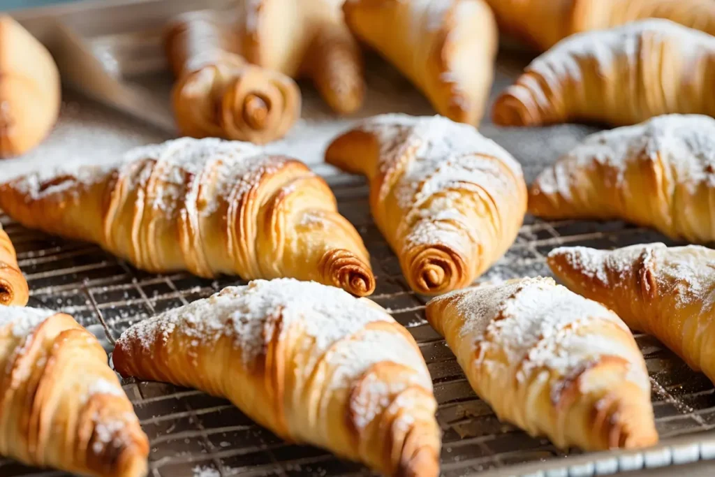 Homemade cornetto on baking tray	