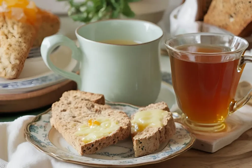 Irish tea served with breakfast foods	