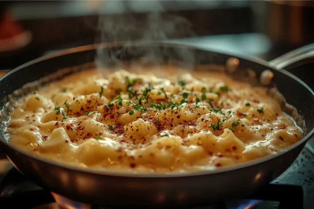 Stirring cheese sauce for mac and cheese	