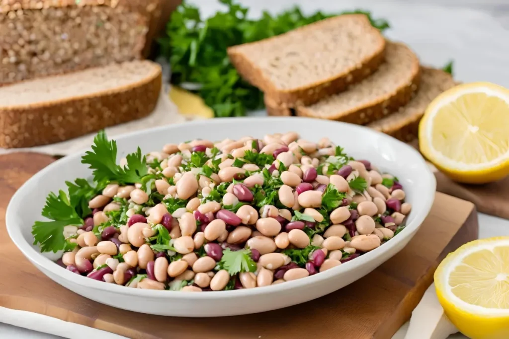 Served bean salad on a plate	