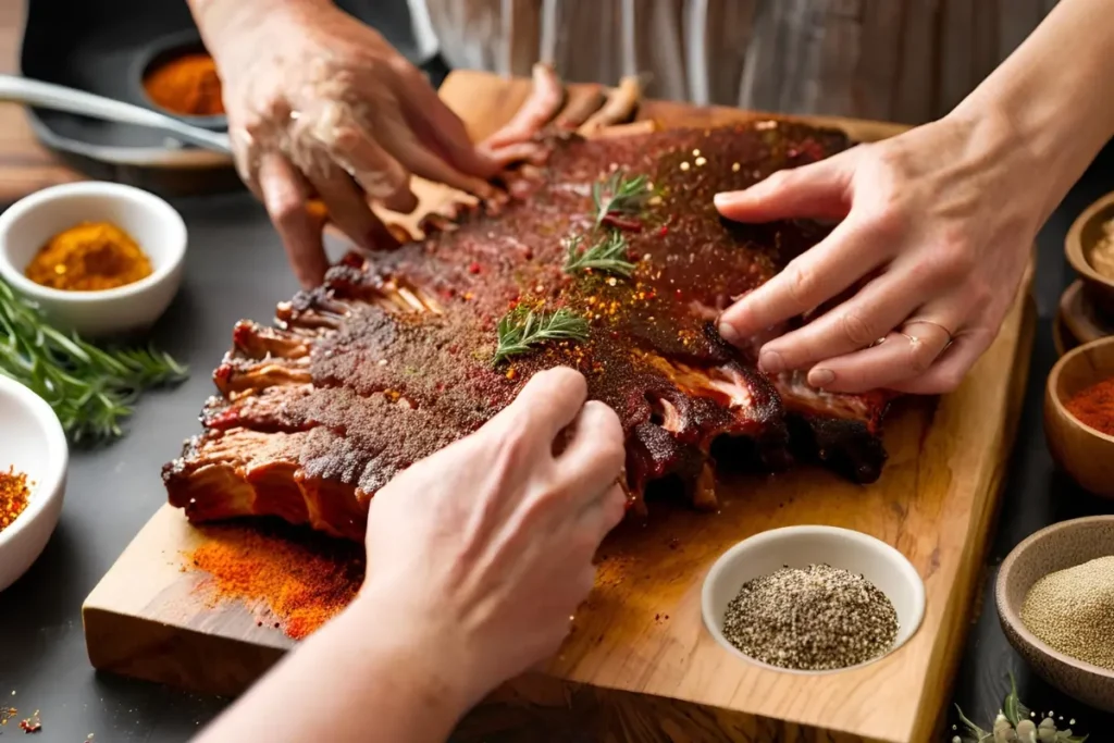 Preparing back ribs with rubs