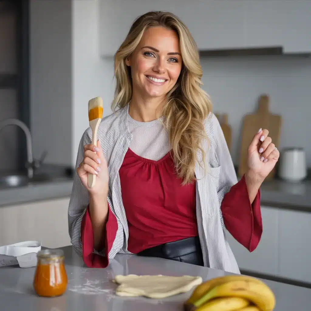 A friendly photo of Clara Nour, founder of Feel the Recipes, smiling in her kitchen while holding a pastry brush.