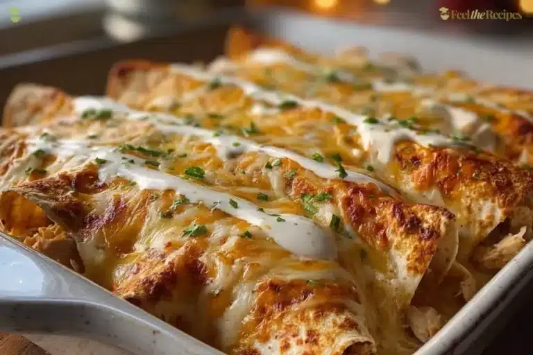 38g protein chicken enchiladas with creamy white sauce on a plate