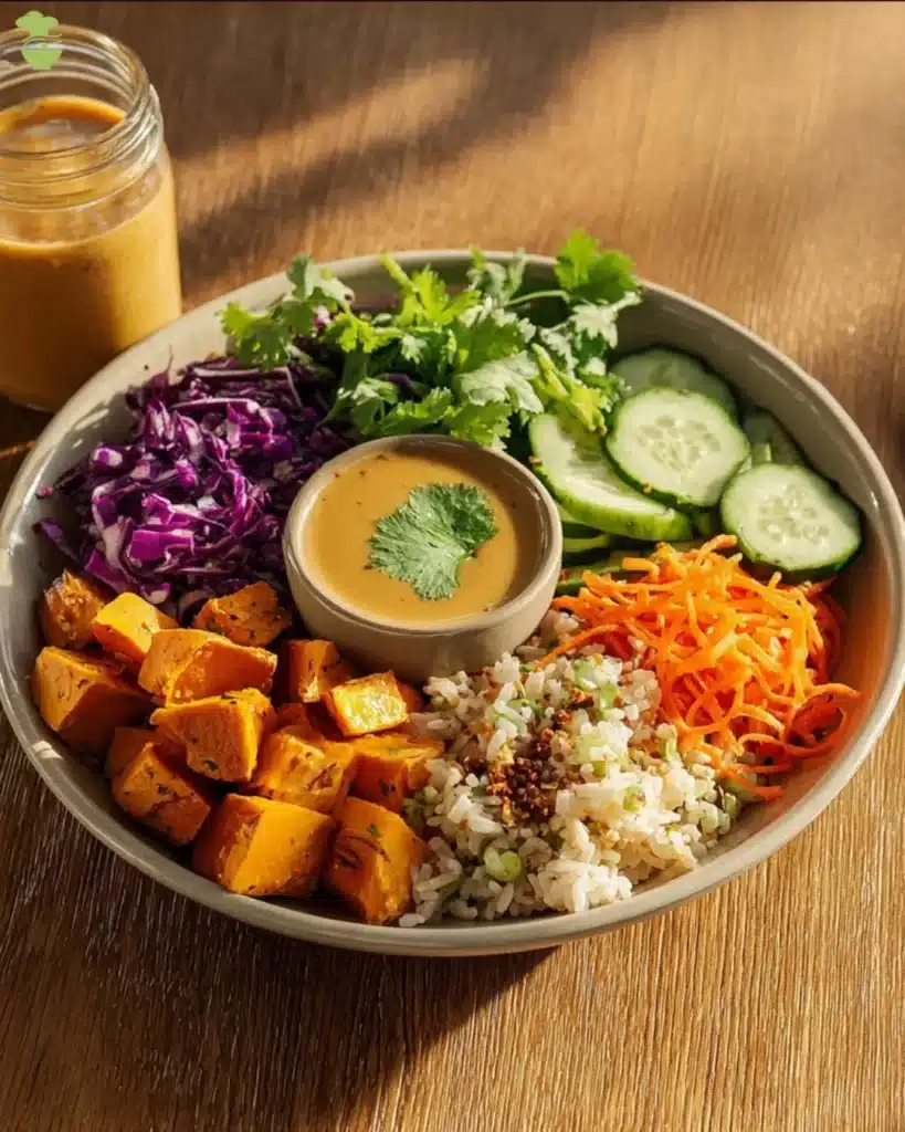 easy thai peanut sweet potato buddha bowl