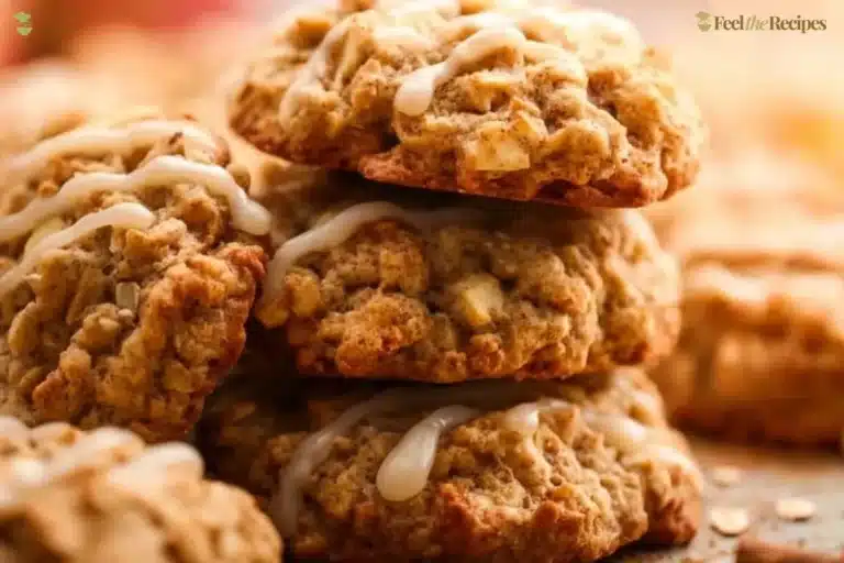 Delicious apple cinnamon oatmeal cookies on a wooden table