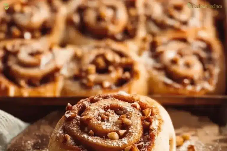 Freshly baked apple cinnamon roll topped with glaze and cinnamon