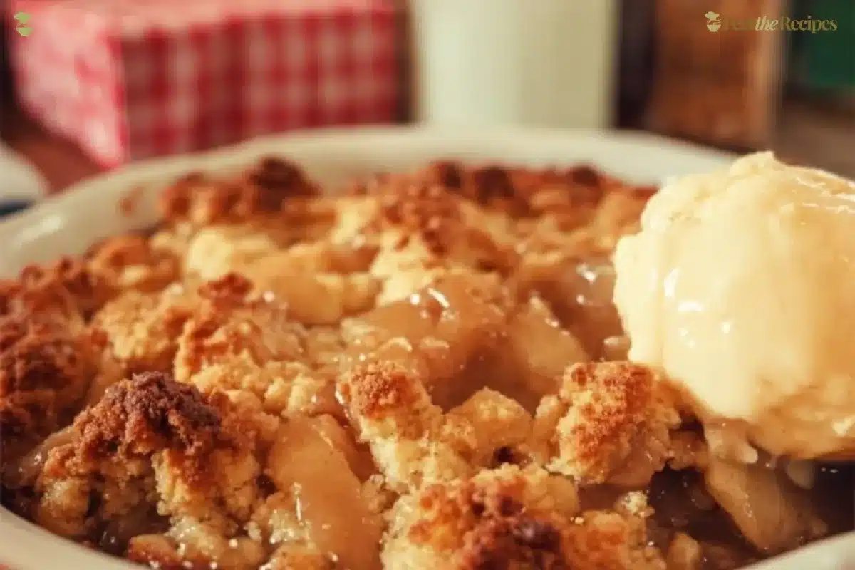 Delicious homemade apple dump cake served in a rustic dish with cinnamon