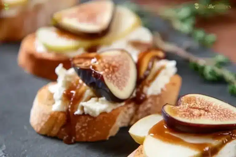 Brie crostini appetizer with apple and fig topping