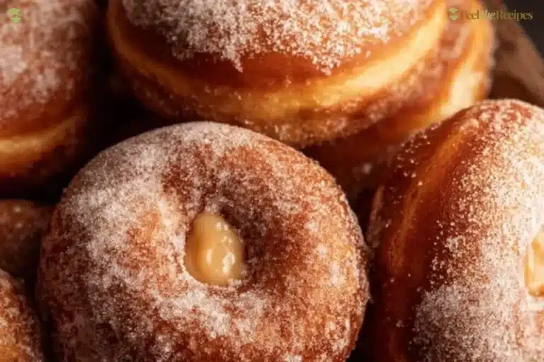 Freshly baked brioche donuts topped with icing and sprinkles