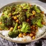 A vibrant Broccoli Stir Fry with Chickpeas served in a bowl, showcasing fresh ingredients.