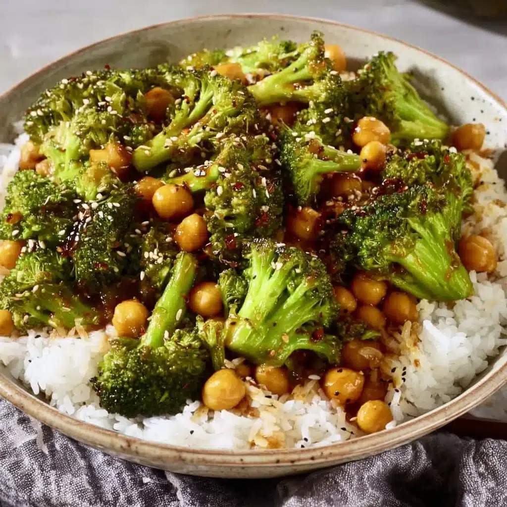 A vibrant Broccoli Stir Fry with Chickpeas served in a bowl, showcasing fresh ingredients.