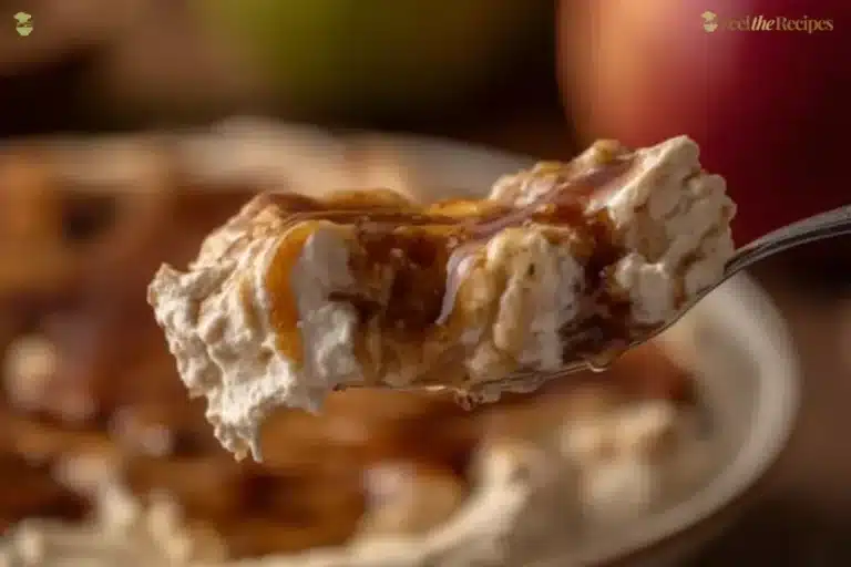 Creamy caramel apple cheesecake dip served with apple slices.