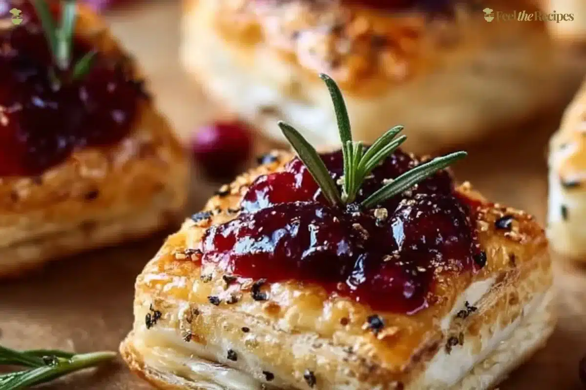 Deliciously baked Cranberry Brie Bites with a crispy pastry shell