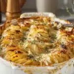 Deliciously creamy scalloped potatoes fresh out of the oven.