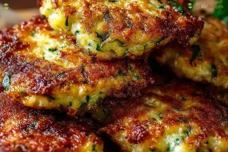 Plate of crispy zucchini fritters served with dipping sauce