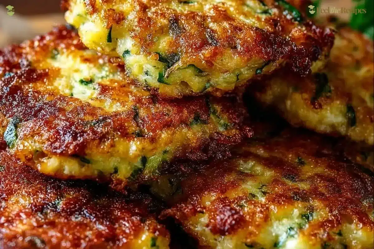 Plate of crispy zucchini fritters served with dipping sauce