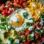 Low carb burrito bowl with protein ingredients for a quick breakfast