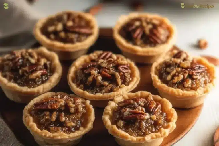 Delicious fail-proof mini pecan pies served on a rustic wooden table