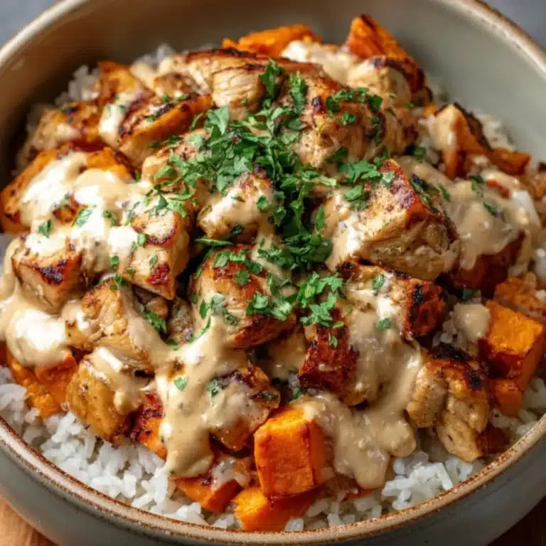 Healthy chicken and sweet potato rice bowl for a nutritious meal option.