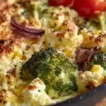 High-protein veggie bake with cottage cheese served in a dish