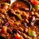 Bowl of homemade chili topped with cheese and onions